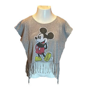 DISNEY Mickey Mouse Gray Crop Top with Fringe Size M